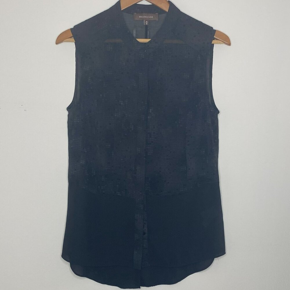 Melanie Lyne - Sleeveless, Black Patterned, Lightweight Top, Size M